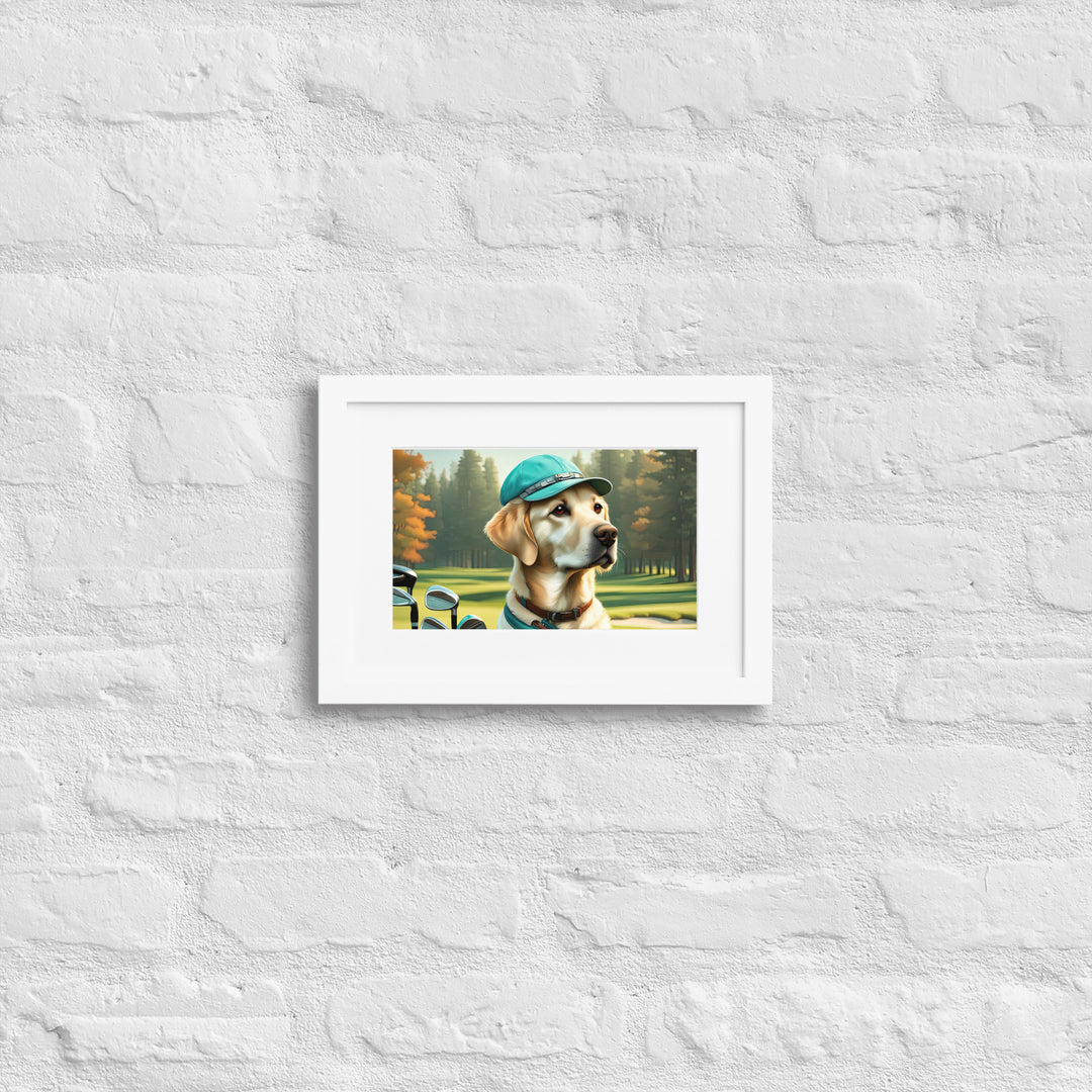 Matte Paper Framed Poster With Mat-Labrador Retriever Golfer V10