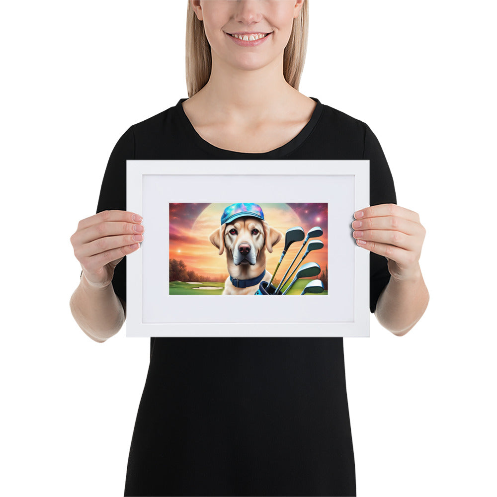 Matte Paper Framed Poster With Mat-Labrador Retriever Golfer V13