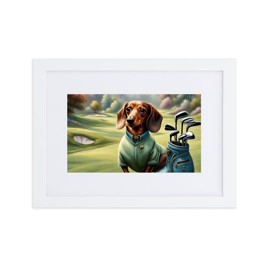 Dachshund Golfer- Matte Paper Framed Poster With Mat