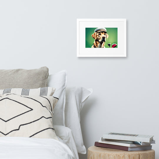 Matte Paper Framed Poster With Mat-Labrador Retriever Golfer V3