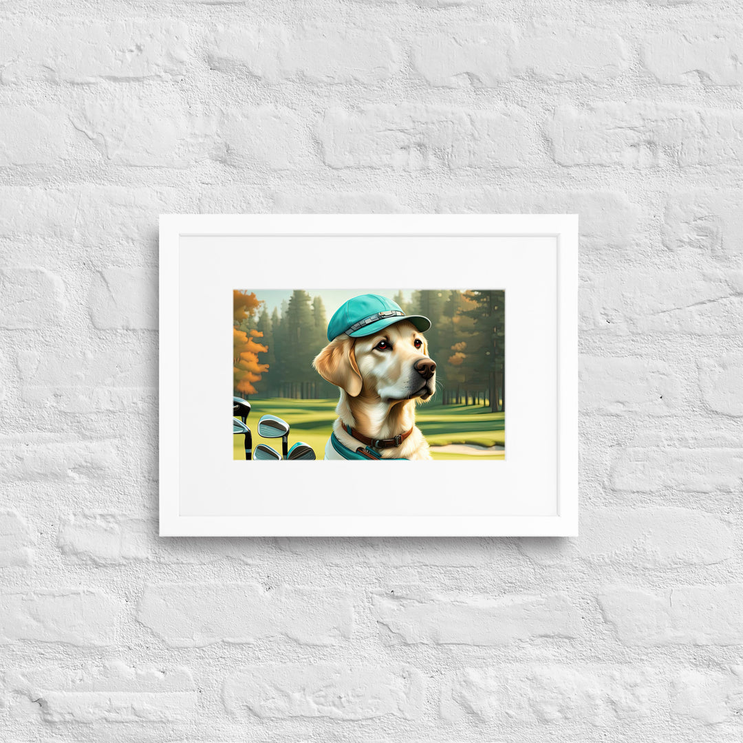 Matte Paper Framed Poster With Mat-Labrador Retriever Golfer V10