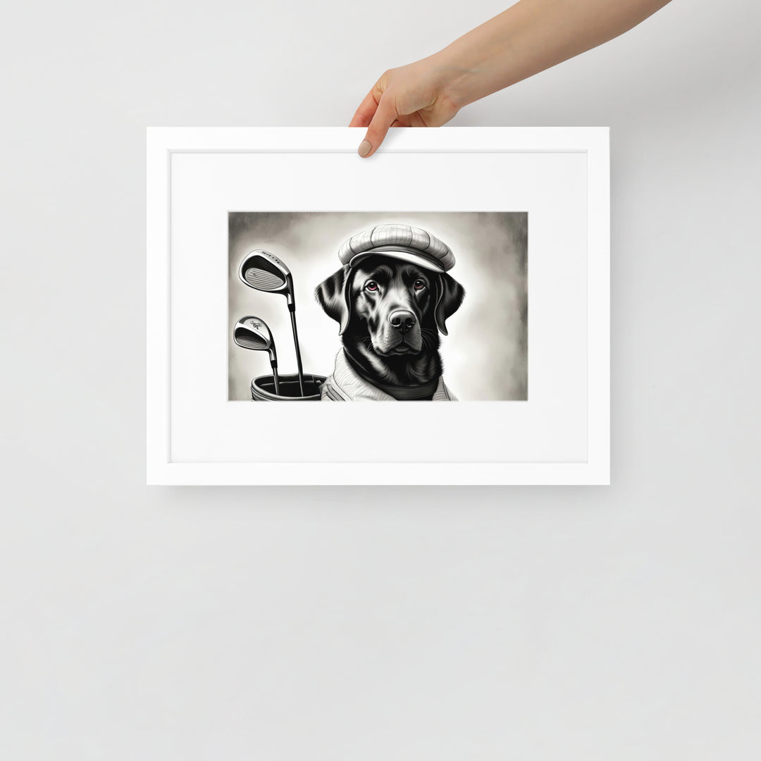 Matte Paper Framed Poster With Mat-Labrador Retriever Golfer V11