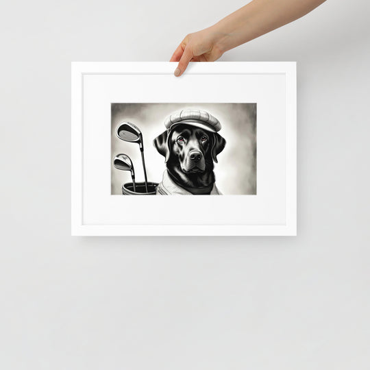 Matte Paper Framed Poster With Mat-Labrador Retriever Golfer V11