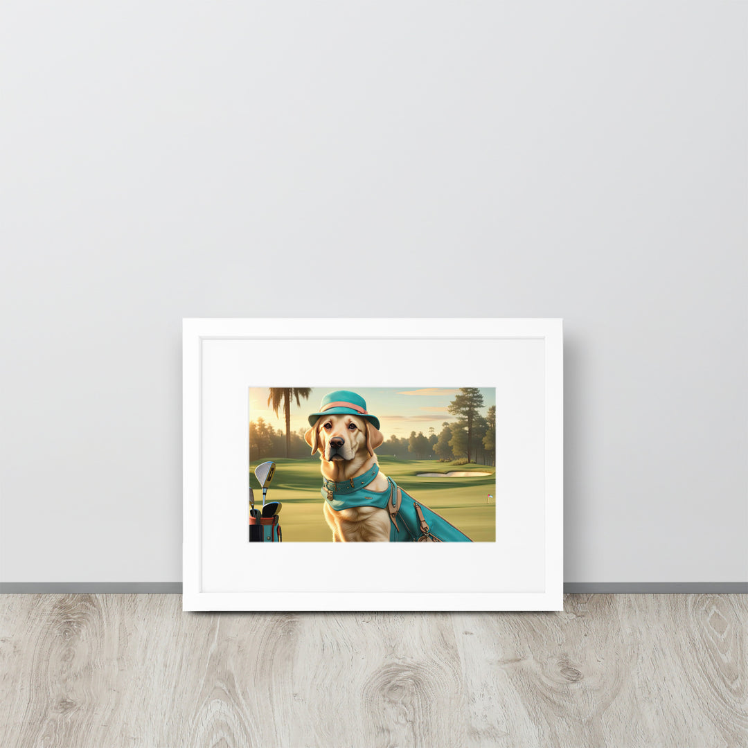 Matte Paper Framed Poster With Mat-Labrador Retriever Golfer V12