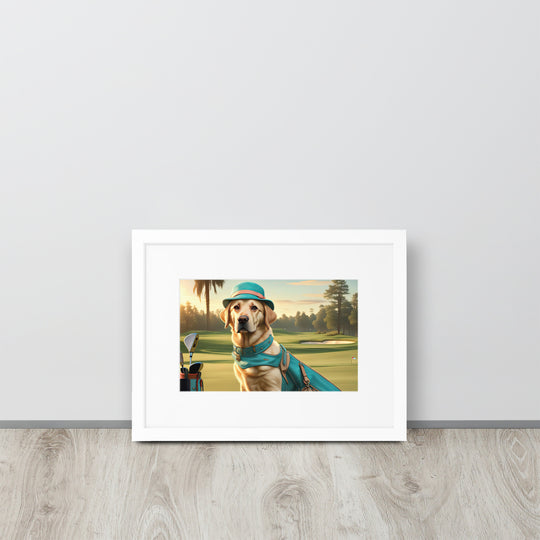 Matte Paper Framed Poster With Mat-Labrador Retriever Golfer V12