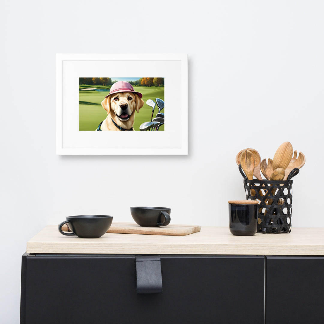 Matte Paper Framed Poster With Mat-Labrador Retriever Golfer V19