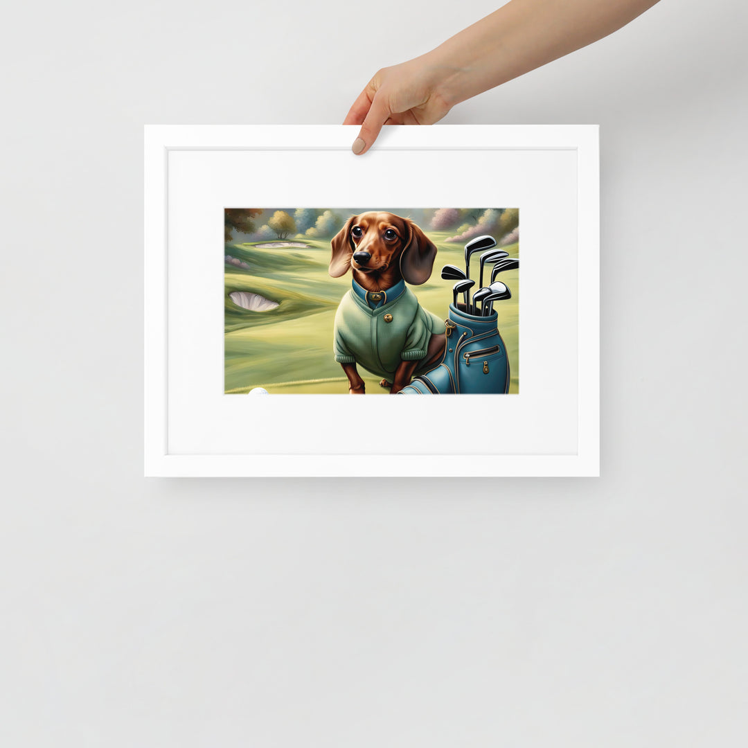 Dachshund Golfer- Matte Paper Framed Poster With Mat v2