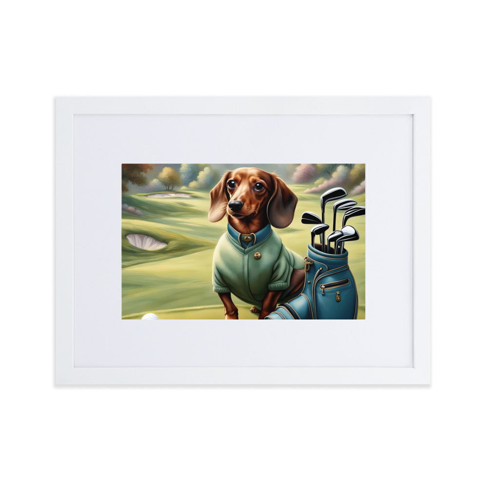 Dachshund Golfer- Matte Paper Framed Poster With Mat