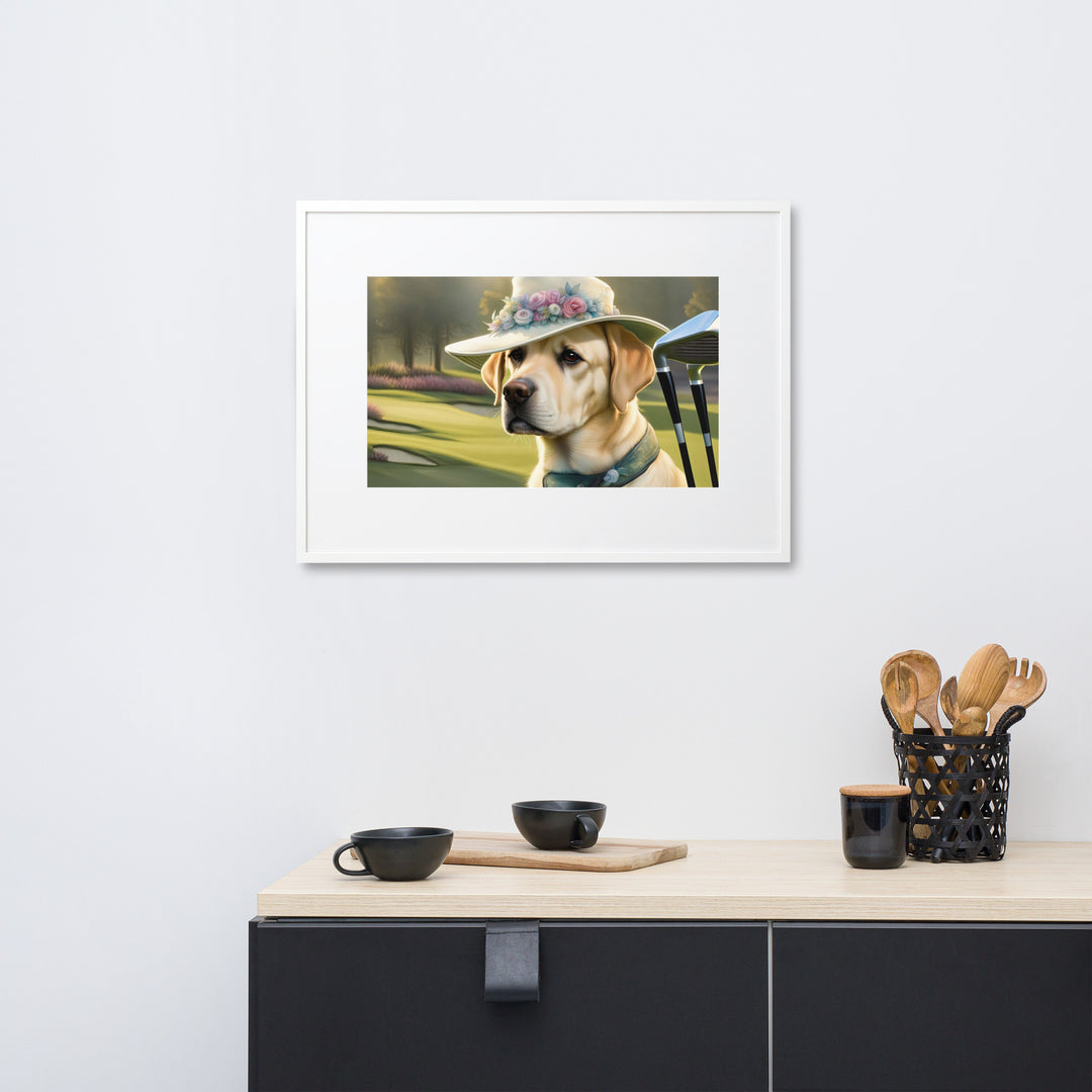 Matte Paper Framed Poster With Mat-Labrador Retriever Golfer V5