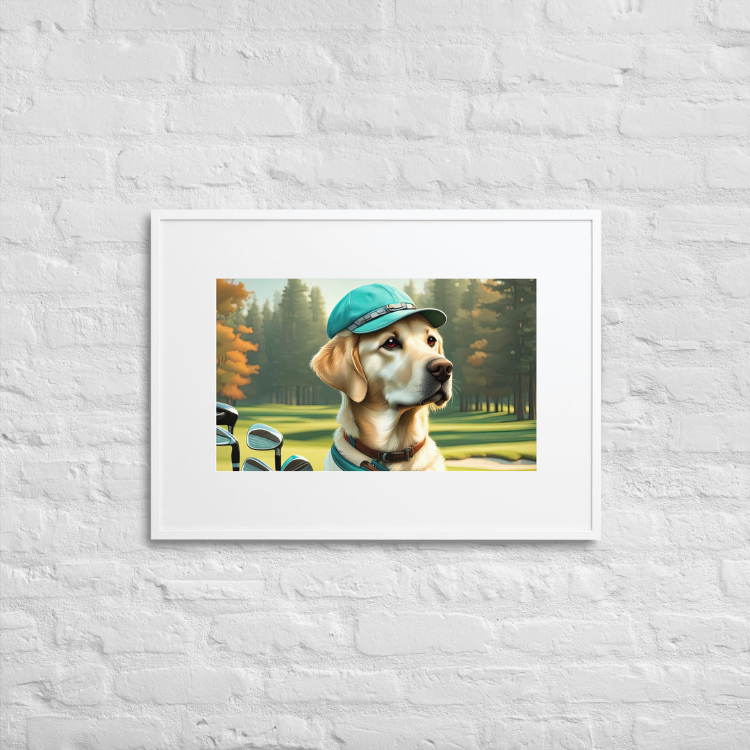 Matte Paper Framed Poster With Mat-Labrador Retriever Golfer V10