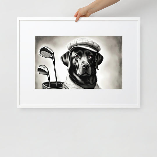 Matte Paper Framed Poster With Mat-Labrador Retriever Golfer V11