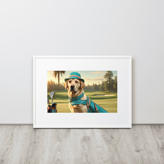 Matte Paper Framed Poster With Mat-Labrador Retriever Golfer V12