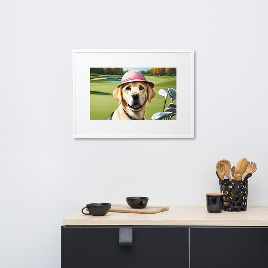 Matte Paper Framed Poster With Mat-Labrador Retriever Golfer V19