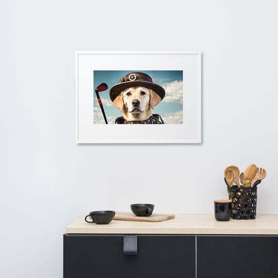 Matte Paper Framed Poster With Mat-Labrador Retriever Golfer V20