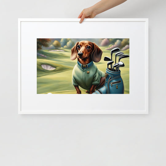 Dachshund Golfer- Matte Paper Framed Poster With Mat v2