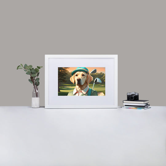 Matte Paper Framed Poster With Mat-Labrador Retriever Golfer V14