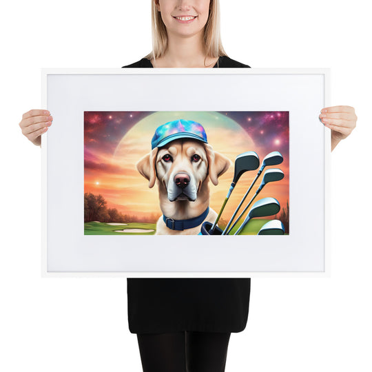 Matte Paper Framed Poster With Mat-Labrador Retriever Golfer V13