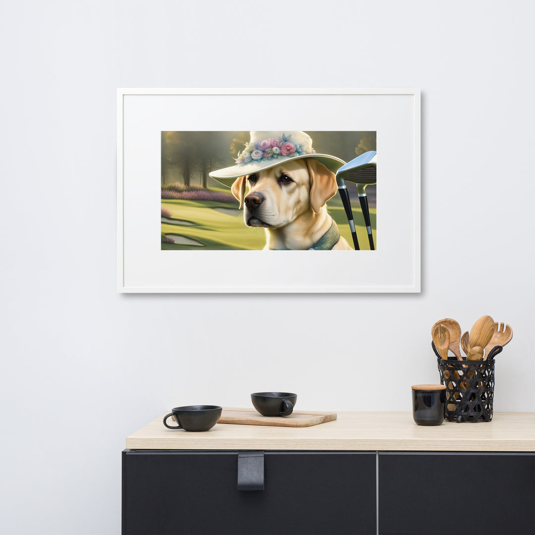 Matte Paper Framed Poster With Mat-Labrador Retriever Golfer V5