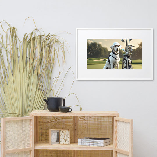 Matte Paper Framed Poster With Mat-Labrador Retriever Golfer V6