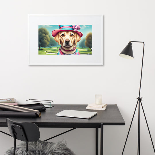 Matte Paper Framed Poster With Mat-Labrador Retriever Golfer V9