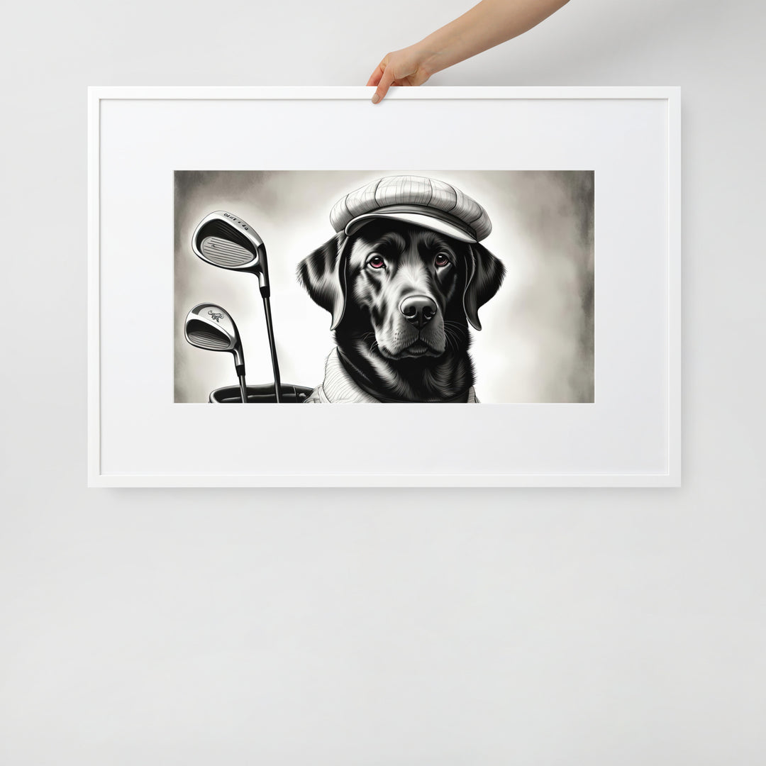 Matte Paper Framed Poster With Mat-Labrador Retriever Golfer V11