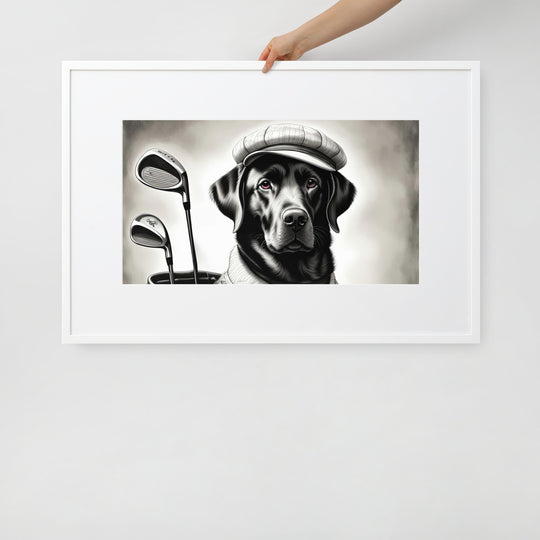 Matte Paper Framed Poster With Mat-Labrador Retriever Golfer V11