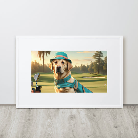 Matte Paper Framed Poster With Mat-Labrador Retriever Golfer V12