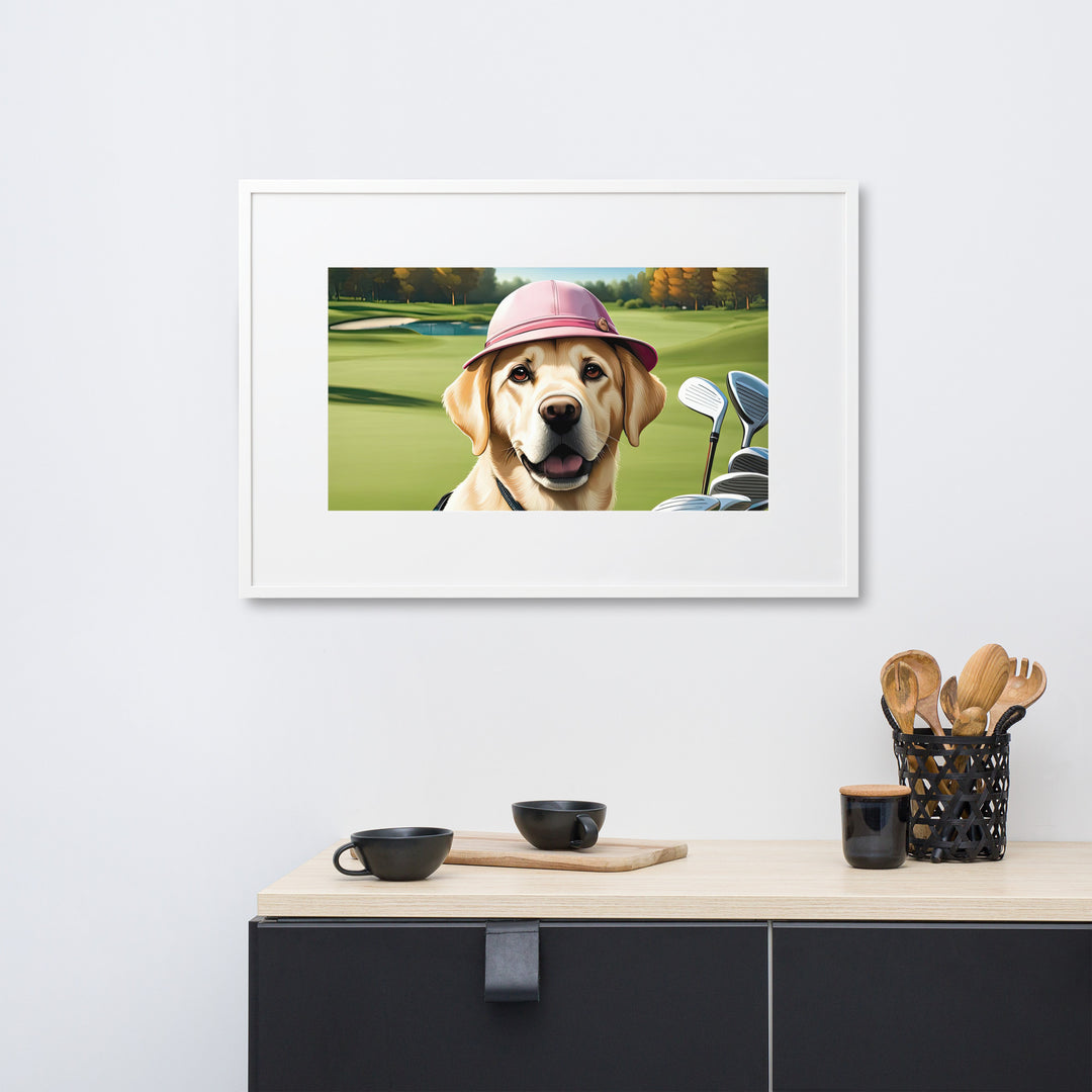 Matte Paper Framed Poster With Mat-Labrador Retriever Golfer V19