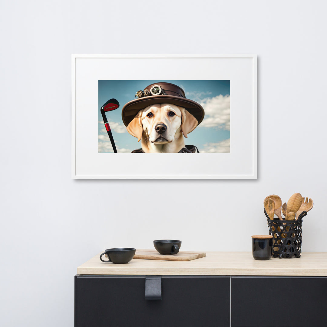 Matte Paper Framed Poster With Mat-Labrador Retriever Golfer V20