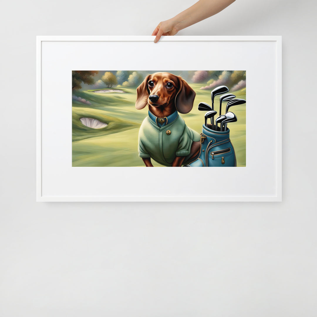 Dachshund Golfer- Matte Paper Framed Poster With Mat v2