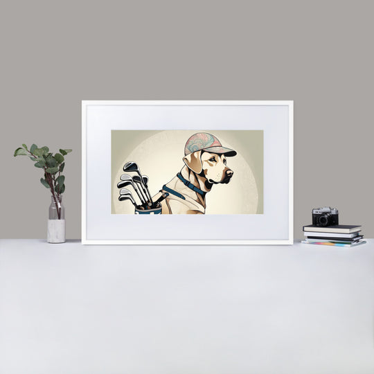 Matte Paper Framed Poster With Mat-Labrador Retriever Golfer