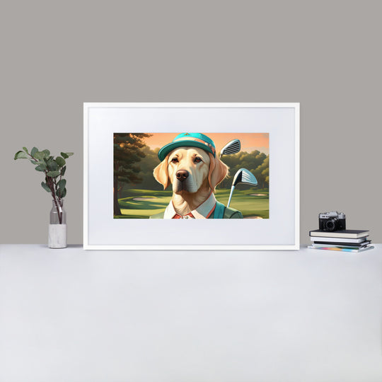 Matte Paper Framed Poster With Mat-Labrador Retriever Golfer V14