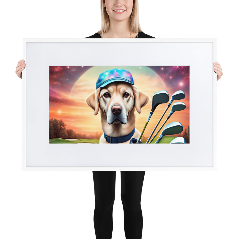 Matte Paper Framed Poster With Mat-Labrador Retriever Golfer V13