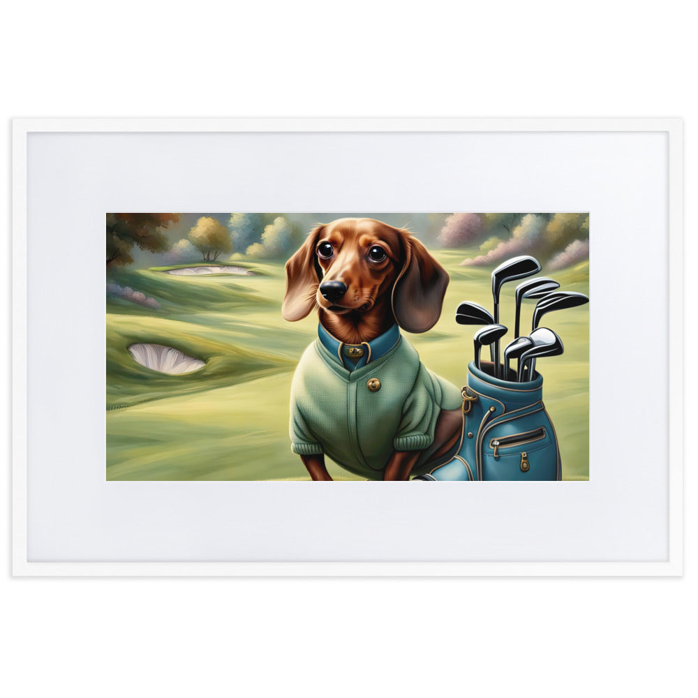 Dachshund Golfer- Matte Paper Framed Poster With Mat