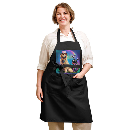 Golden Retriever Golfer- Organic cotton apron v2