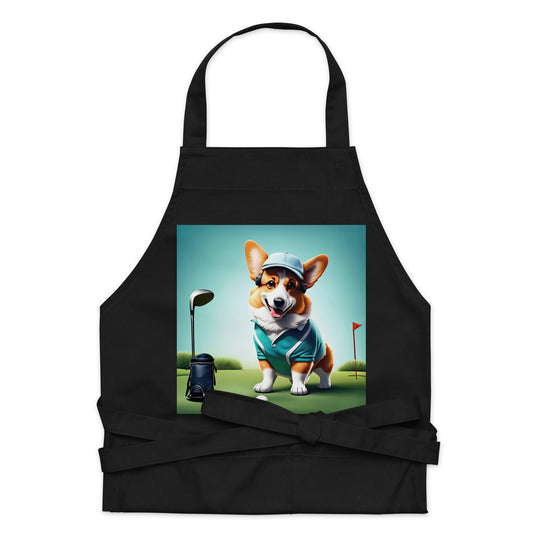 Pembroke Welsh Corgi Golfer- Organic cotton apron