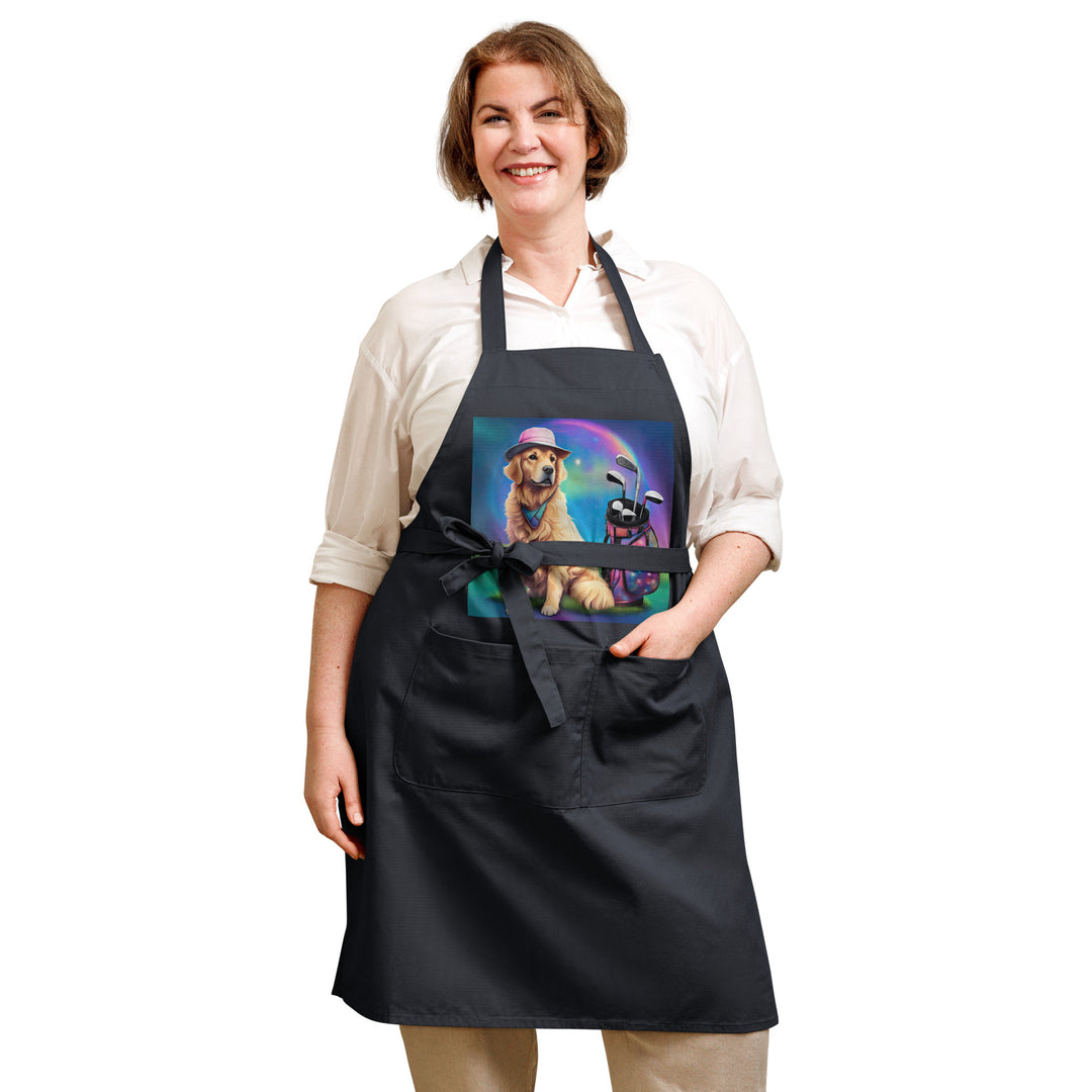 Golden Retriever Golfer- Organic cotton apron v2