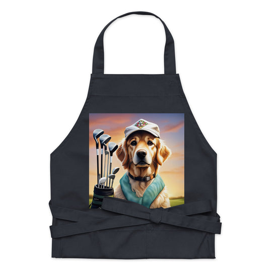 Golden Retriever Golfer- Organic cotton apron v4