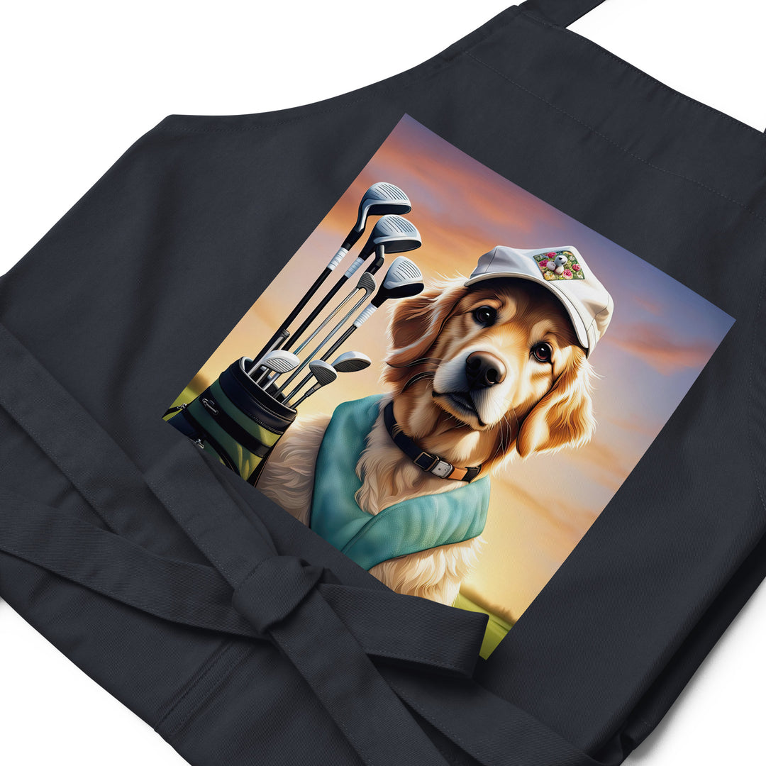 Golden Retriever Golfer- Organic cotton apron v4