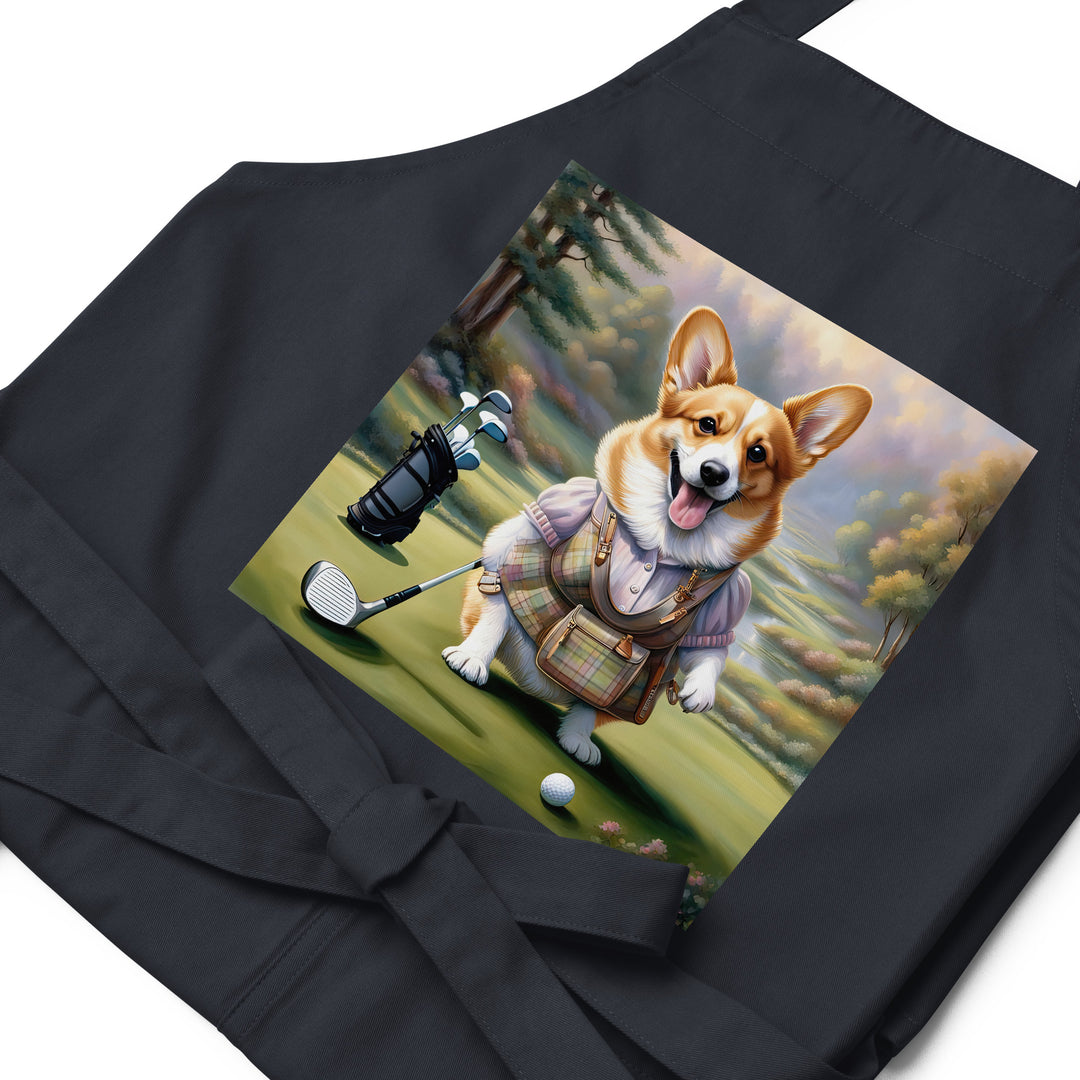 Pembroke Welsh Corgi Golfer- Organic cotton apron v3