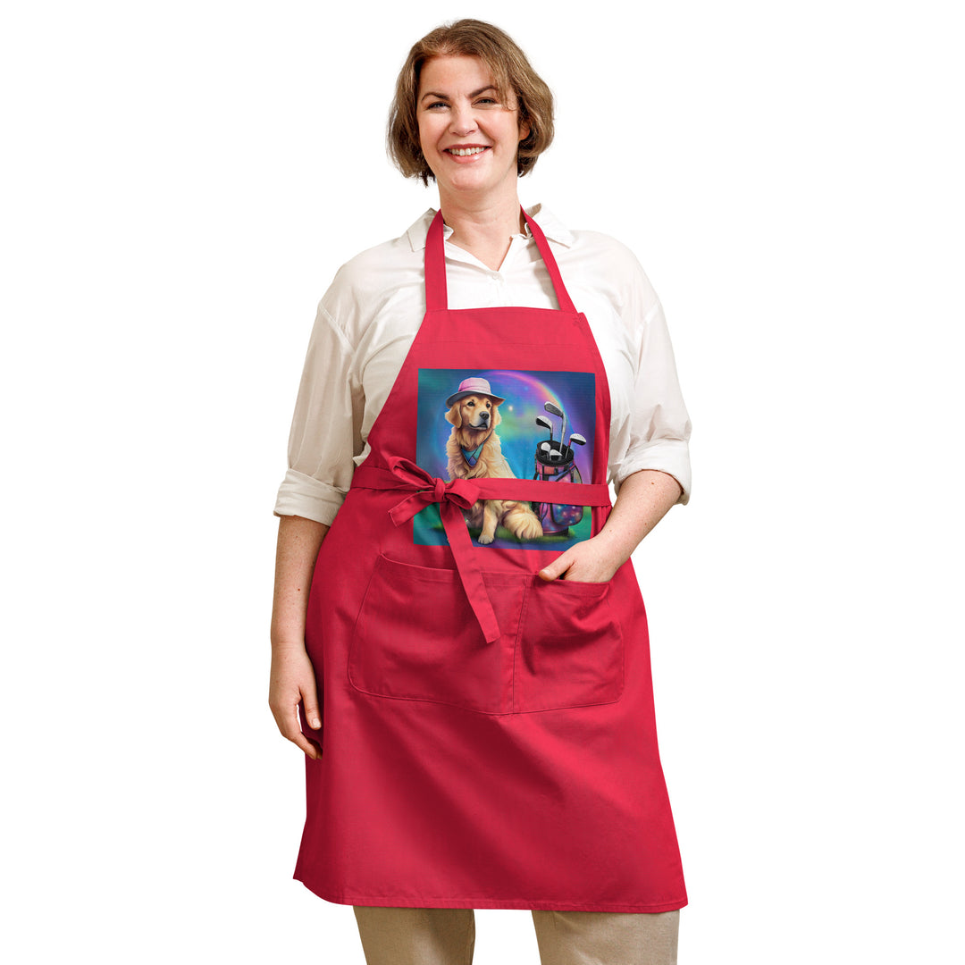 Golden Retriever Golfer- Organic cotton apron v2