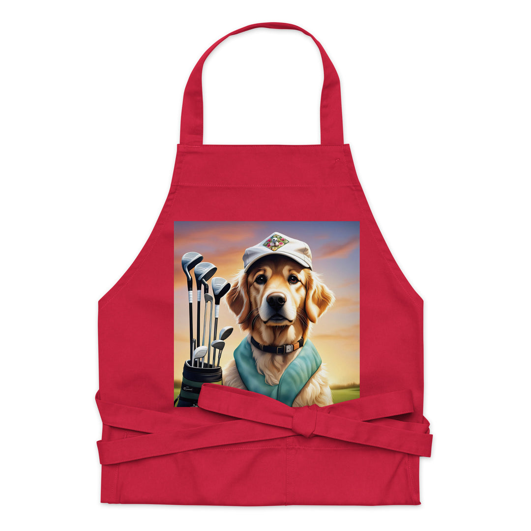 Golden Retriever Golfer- Organic cotton apron v4