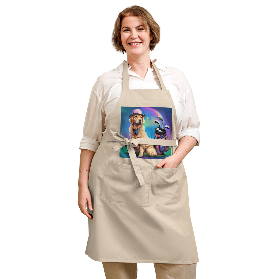 Golden Retriever Golfer- Organic cotton apron v2