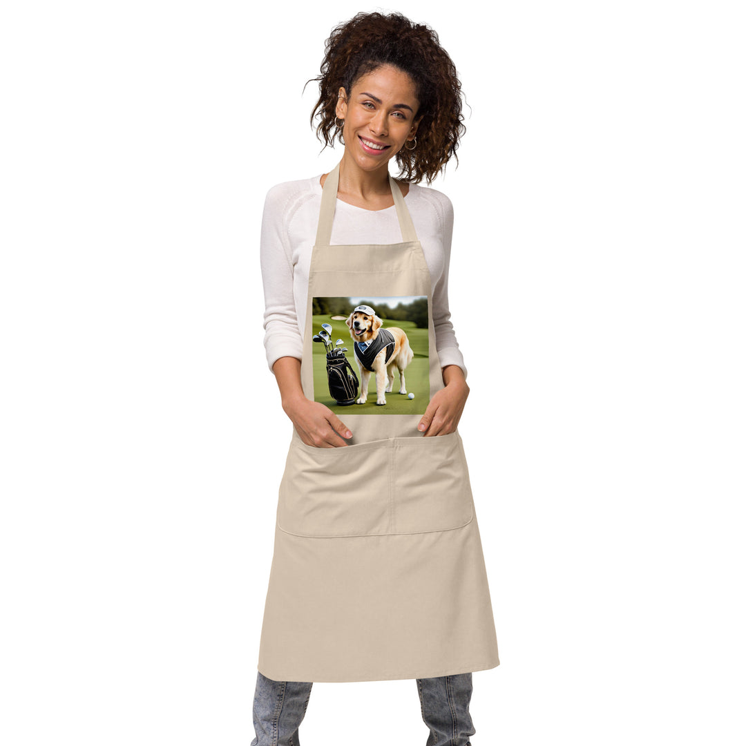 Golden Retriever Golfer- Organic cotton apron v3