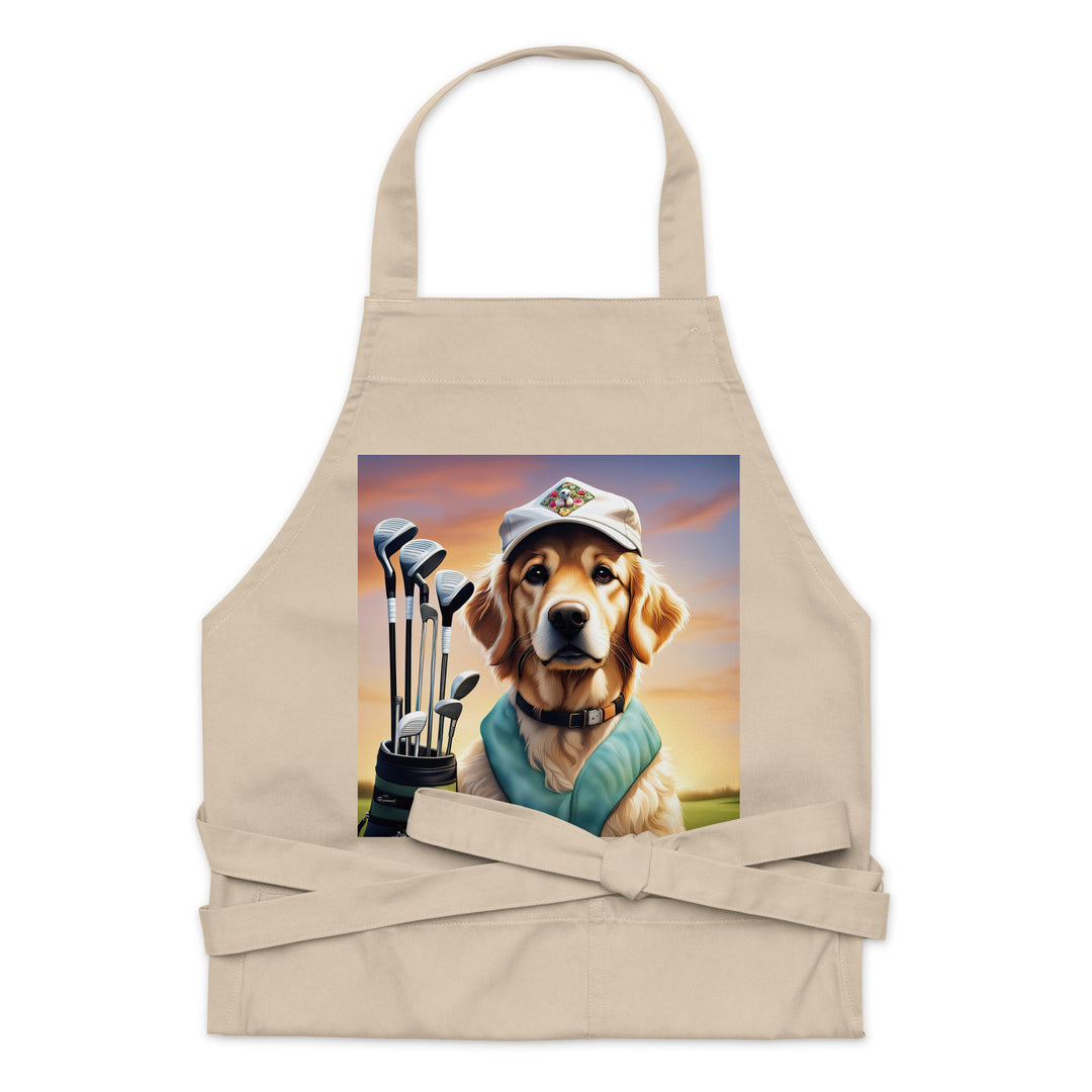 Golden Retriever Golfer- Organic cotton apron v4