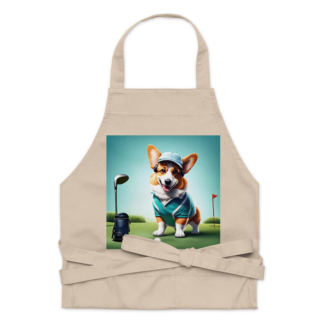 Pembroke Welsh Corgi Golfer- Organic cotton apron