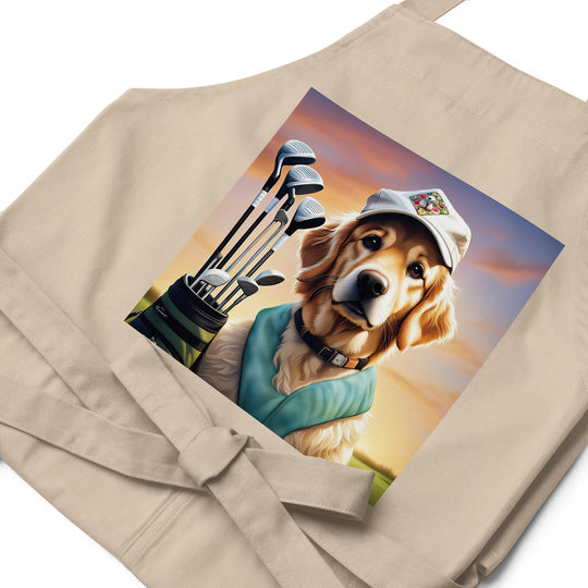 Golden Retriever Golfer- Organic cotton apron v4