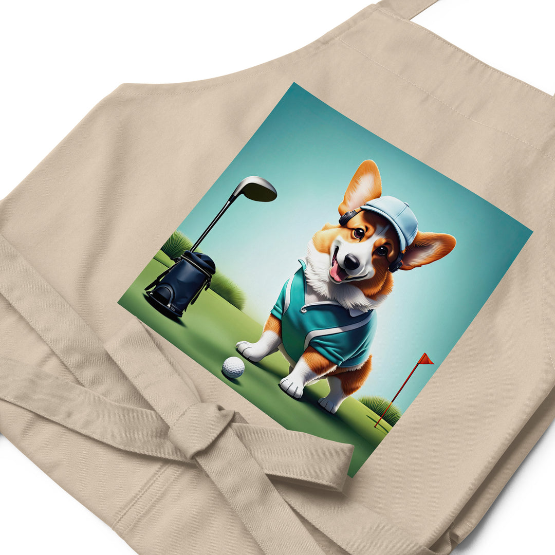 Pembroke Welsh Corgi Golfer- Organic cotton apron