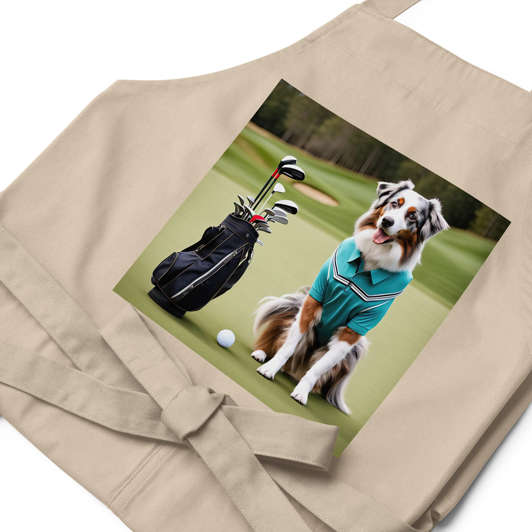 Australian Shepherd Golfer- Organic cotton apron v4