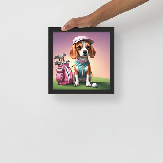 Beagle Golfer- Framed photo paper poster v3